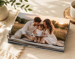 Fotos reveladas na Nicephotos, mostrando uma familia no campo